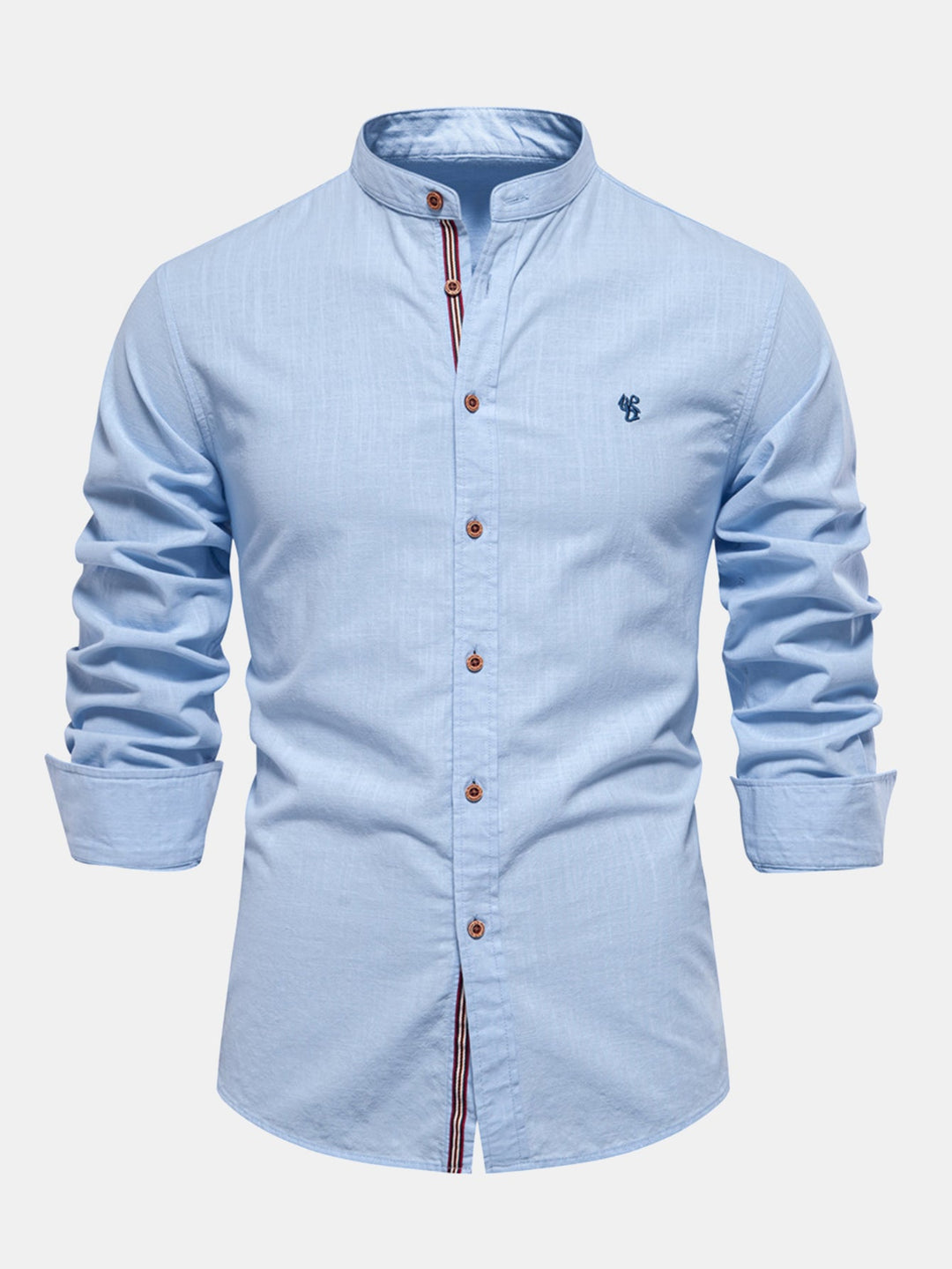 Linen-look long-sleeve shirt with stand-up collar