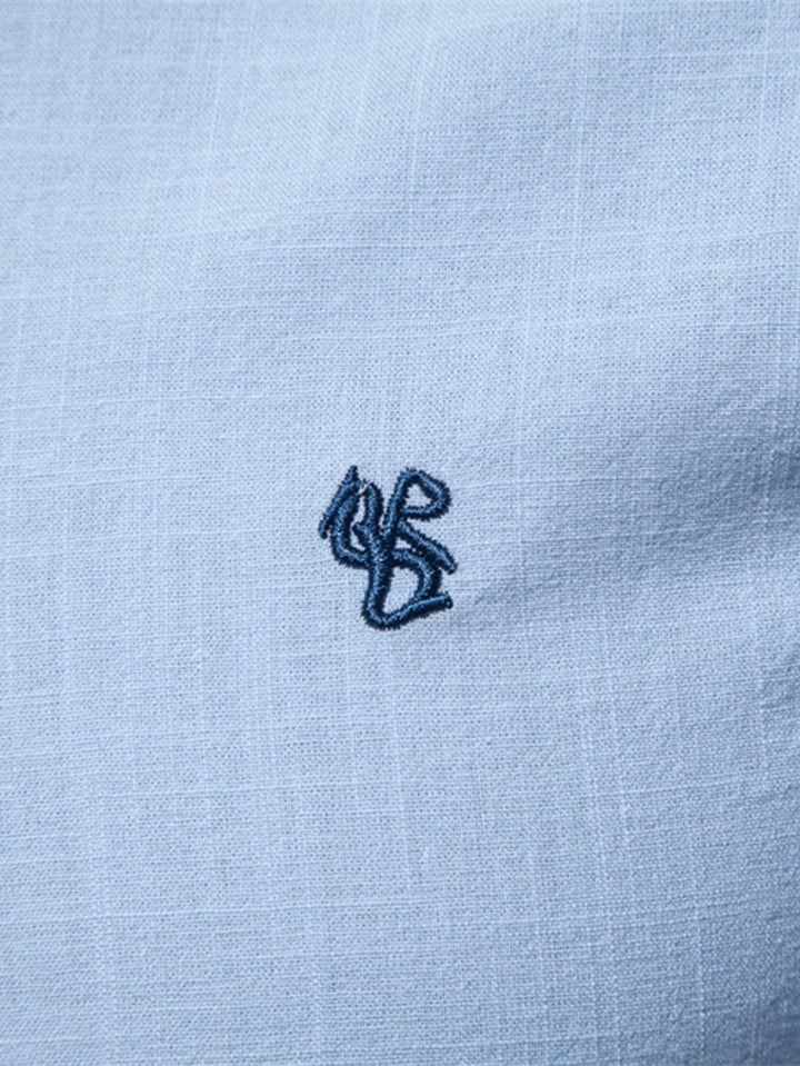Linen-look long-sleeve shirt with stand-up collar