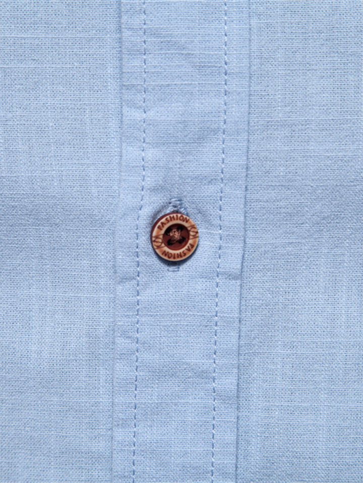 Linen-look long-sleeve shirt with stand-up collar