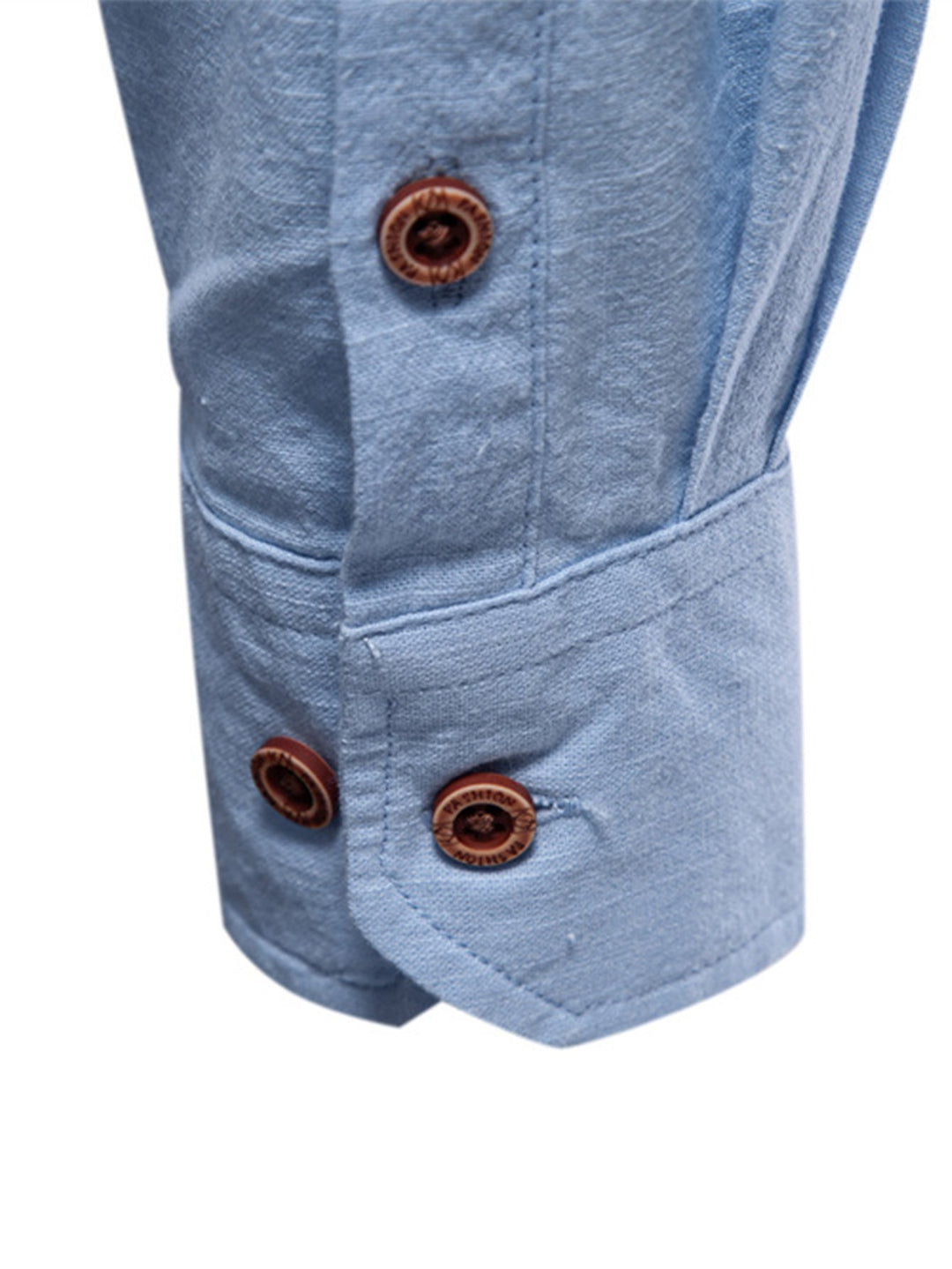 Linen-look long-sleeve shirt with stand-up collar