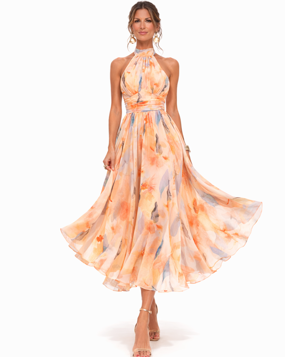 Aurora ™| Halter Neck Dress with Watercolor Print