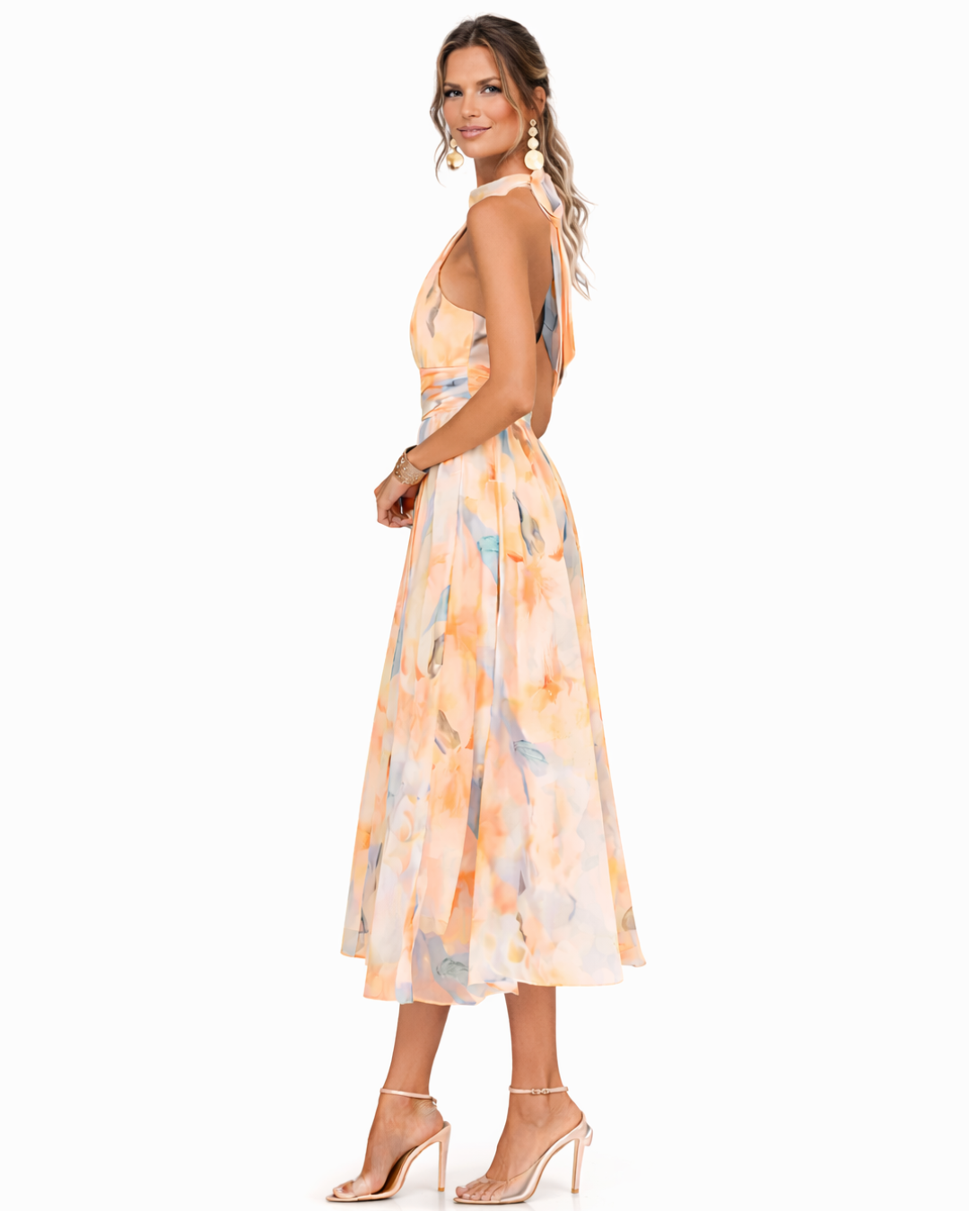 Aurora ™| Halter Neck Dress with Watercolor Print