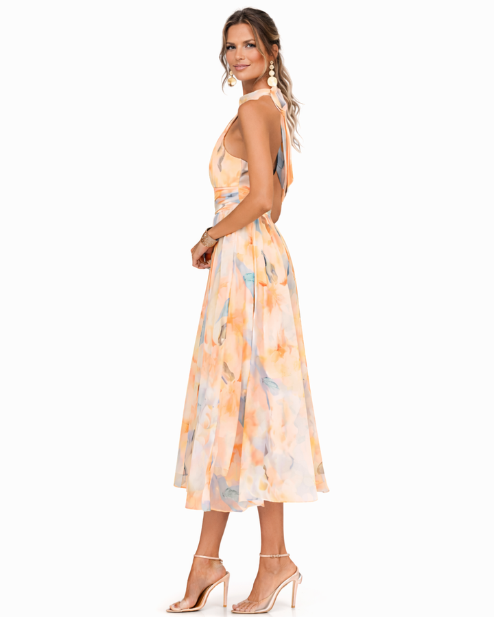 Aurora ™| Halter Neck Dress with Watercolor Print