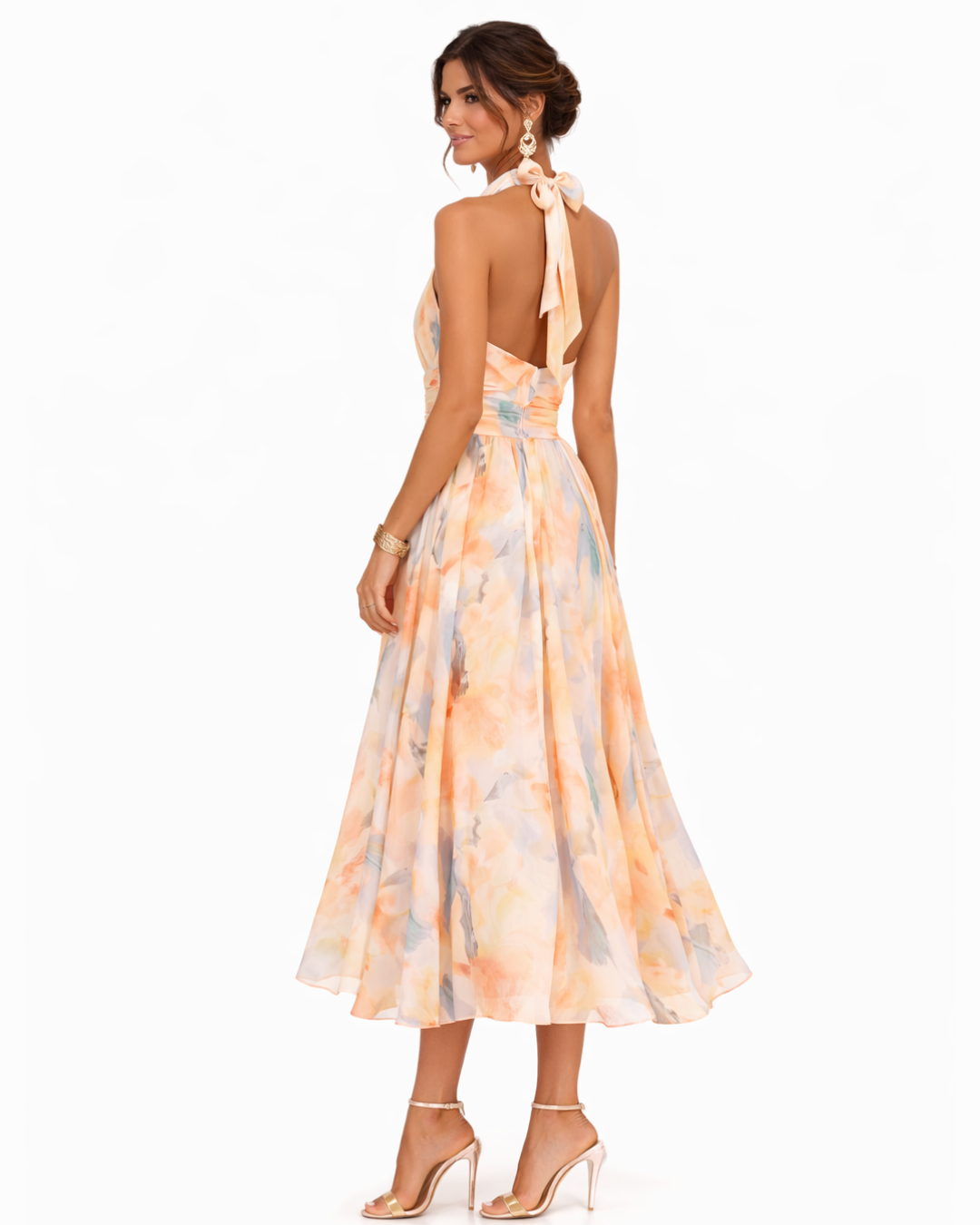 Aurora ™| Halter Neck Dress with Watercolor Print
