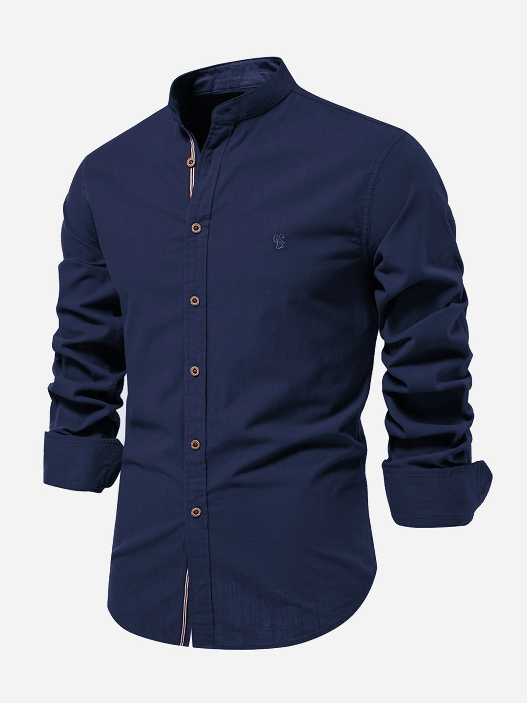 Linen-look long-sleeve shirt with stand-up collar