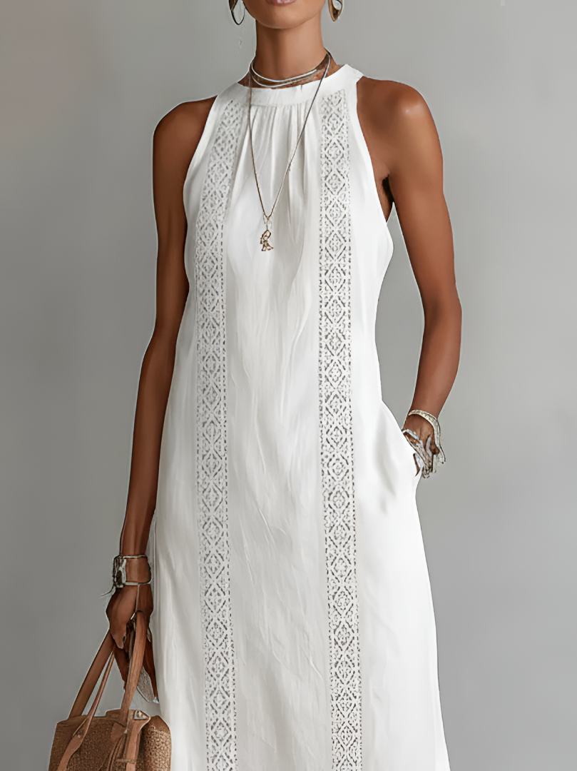 Hannah ™| Linen Midi Dress with Mao Collar